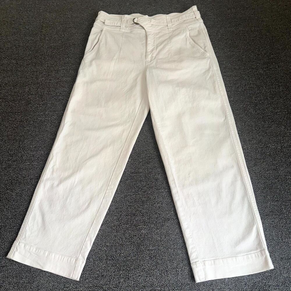 Anthropologie Cropped Pants‎ Womens 27 Cream Pockets High Rise Flat Front Casual